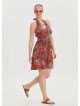 V Neck Halter Neck Red Floral Dress 4544